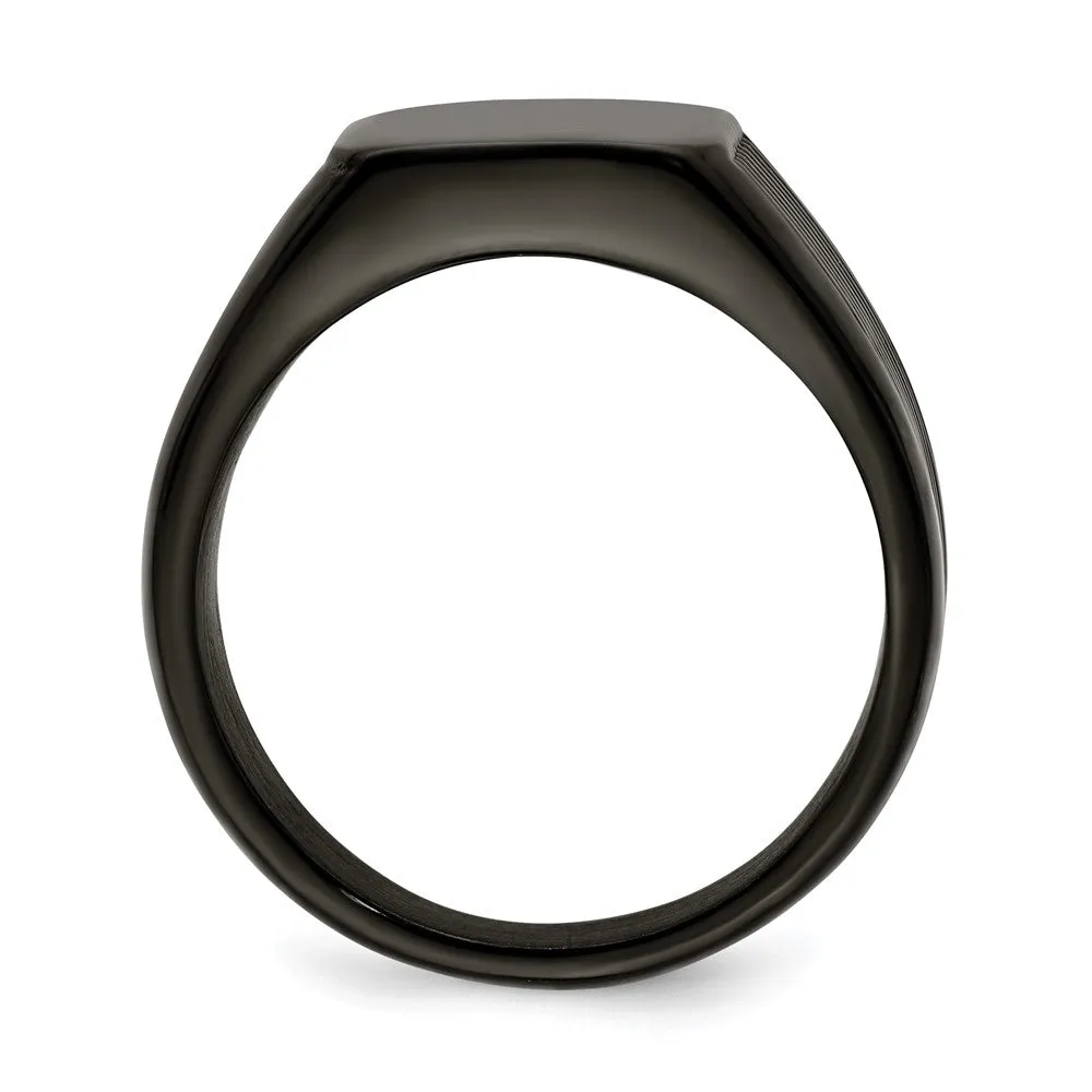 Men's 13mm Black Plated Stainless Steel Grooved Tapered Signet Ring