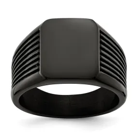 Men's 13mm Black Plated Stainless Steel Grooved Tapered Signet Ring