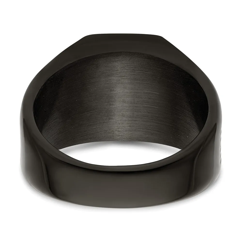 Men's 13mm Black Plated Stainless Steel Grooved Tapered Signet Ring