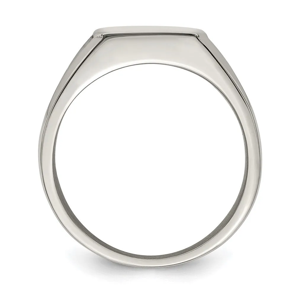 Men's 13mm Stainless Steel & Black Enamel Grooved Tapered Signet Ring