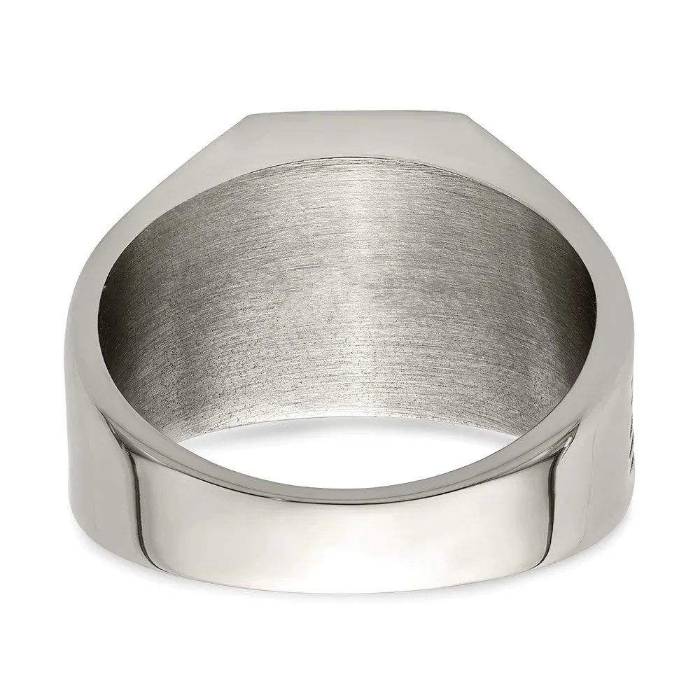 Men's 13mm Stainless Steel & Black Enamel Grooved Tapered Signet Ring