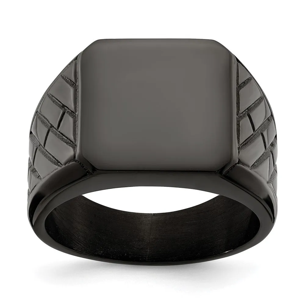 Men's 14.5mm Black Plated Stainless Steel Tapered Signet Ring