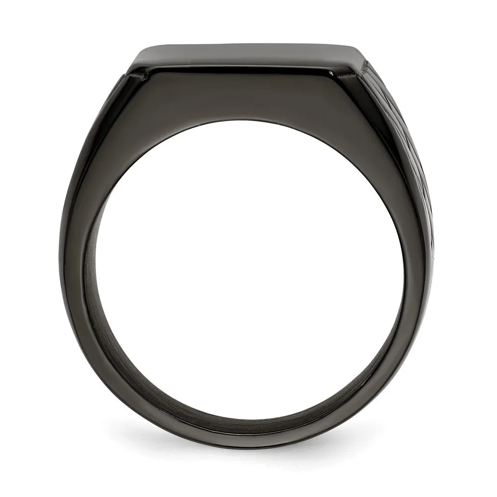 Men's 14.5mm Black Plated Stainless Steel Tapered Signet Ring