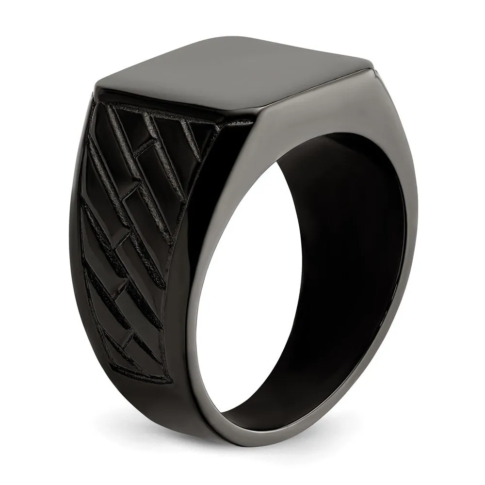 Men's 14.5mm Black Plated Stainless Steel Tapered Signet Ring