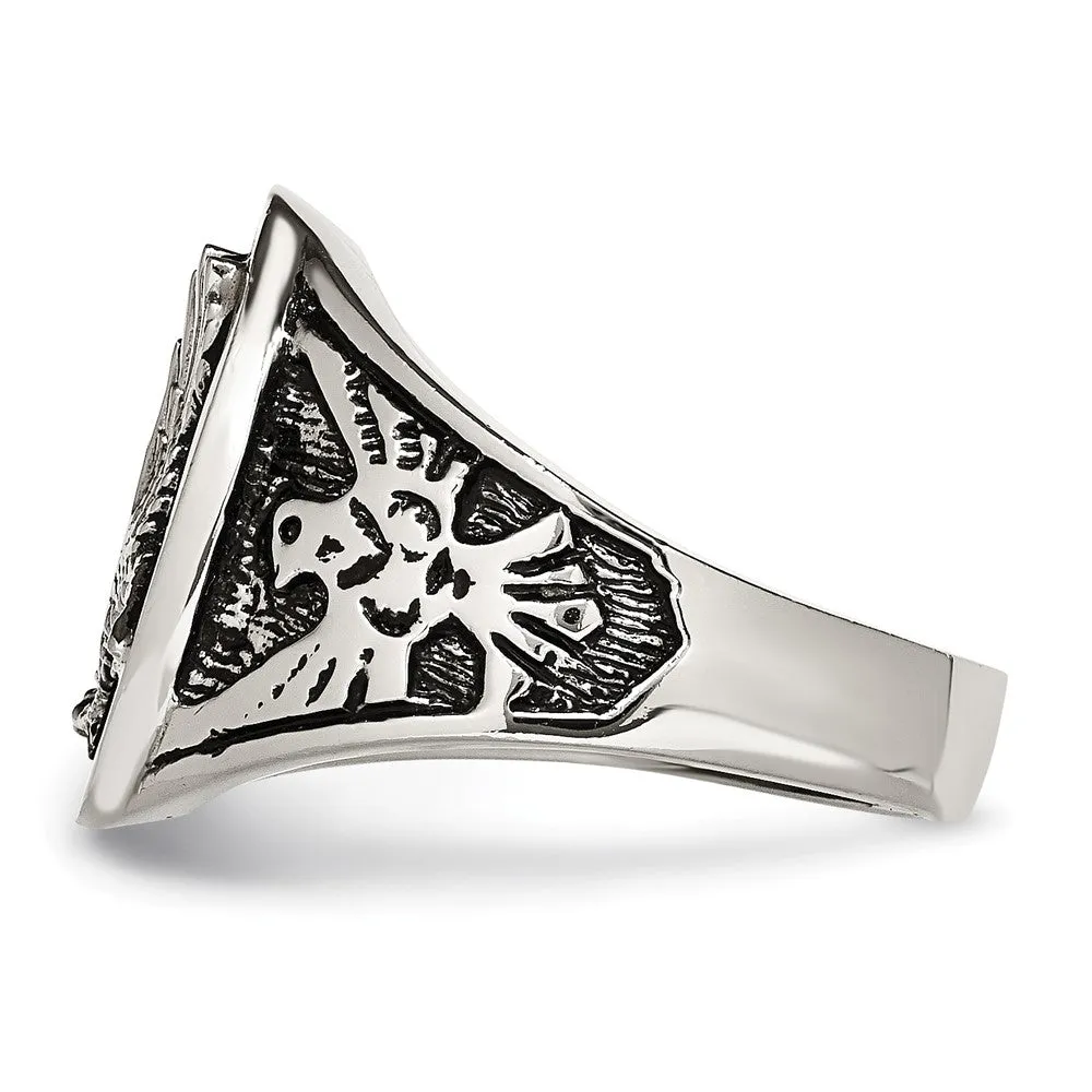 Men's 19mm Stainless Steel Black Enamel Textured Eagle Ring