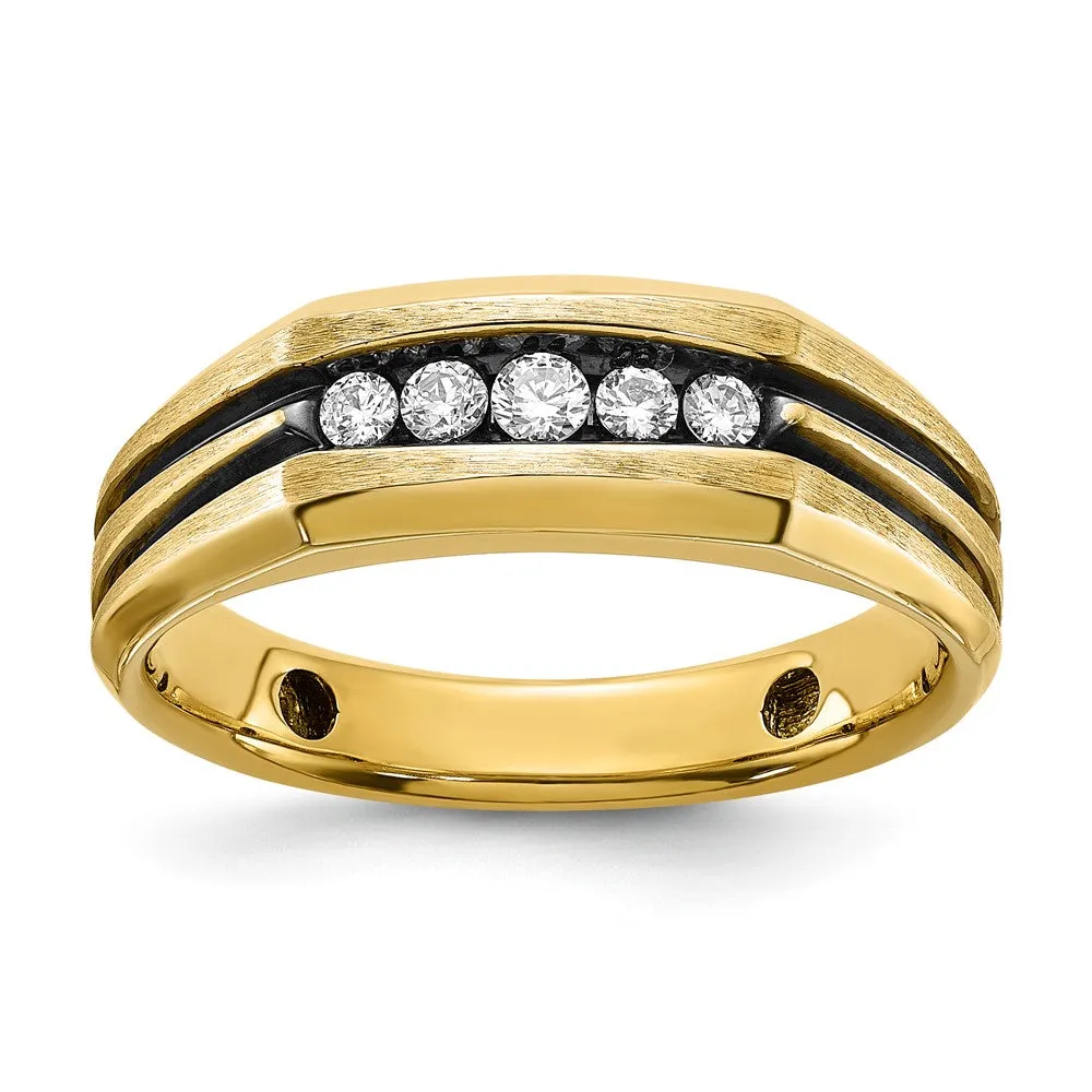 Men's 7mm 14K Yellow Gold & Black Rhodium 1/4 Ctw Diamond Tapered Band