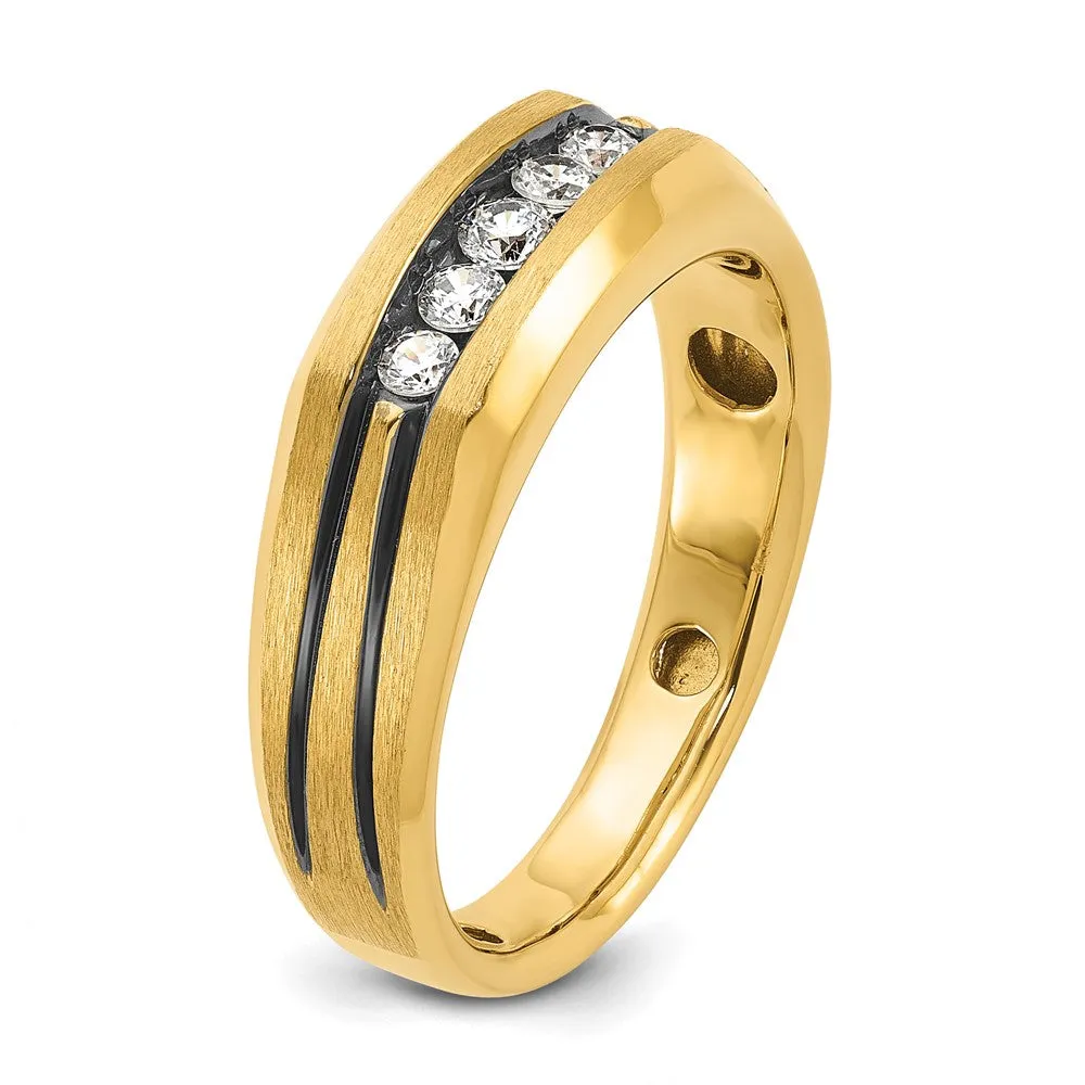 Men's 7mm 14K Yellow Gold & Black Rhodium 1/4 Ctw Diamond Tapered Band