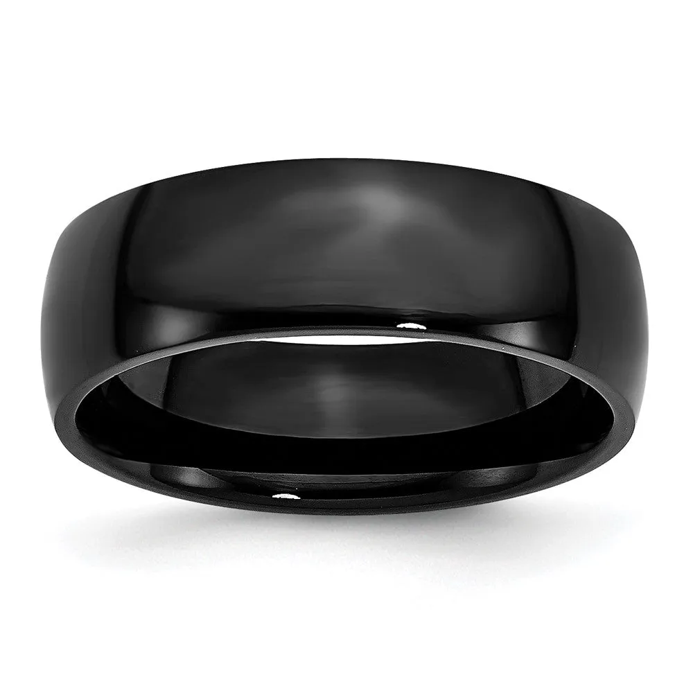 Men's 7mm Black Plated Stainless Steel Polished Domed Band