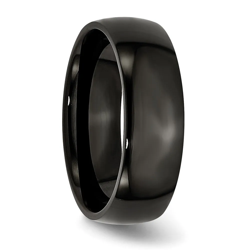 Men's 7mm Black Plated Stainless Steel Polished Domed Band