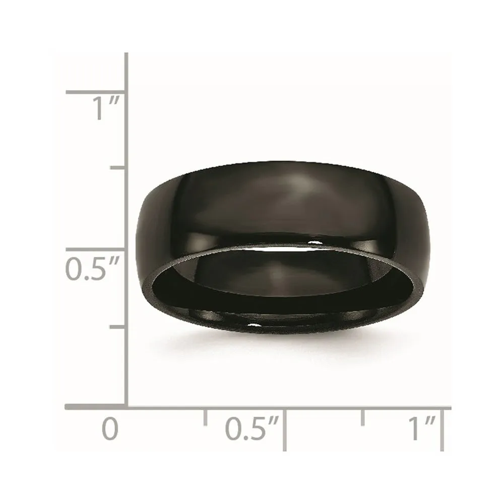 Men's 7mm Black Plated Stainless Steel Polished Domed Band