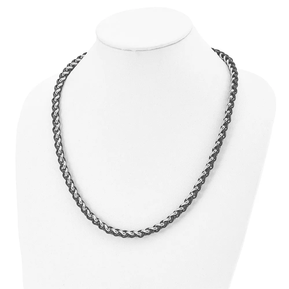 Men's 7mm Stainless Steel & Black Plated Spiga Chain Necklace, 24 Inch