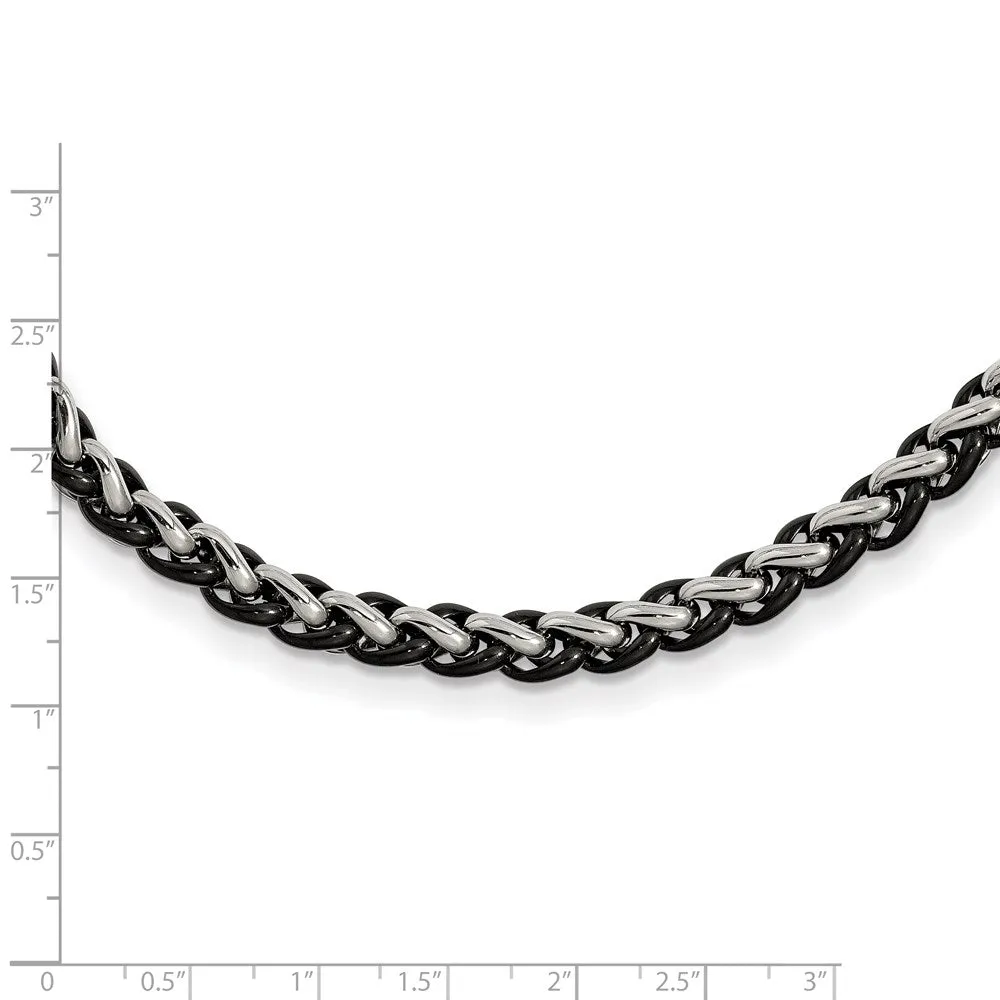 Men's 7mm Stainless Steel & Black Plated Spiga Chain Necklace, 24 Inch