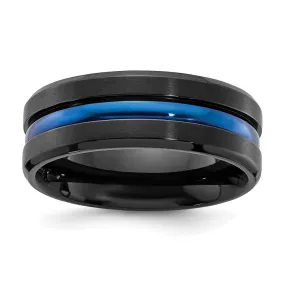 Men's 8mm Black & Blue Plated Titanium Grooved Standard Fit Band