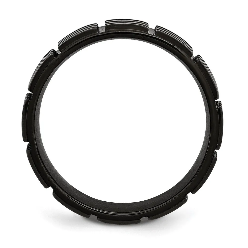 Men's 8mm Black Plated Stainless Steel Grooved Standard Fit Band