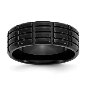 Men's 8mm Black Plated Stainless Steel Grooved Standard Fit Band