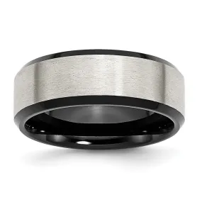 Men's 8mm Stainless Steel & Black Plated Beveled Edge Band