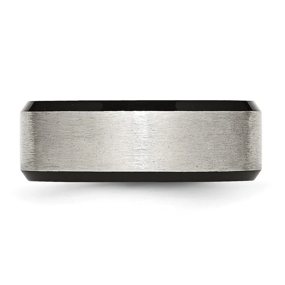 Men's 8mm Stainless Steel & Black Plated Beveled Edge Band