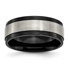 Men's 8mm Titanium Brushed & Black Plated Ridged Comfort Fit Band