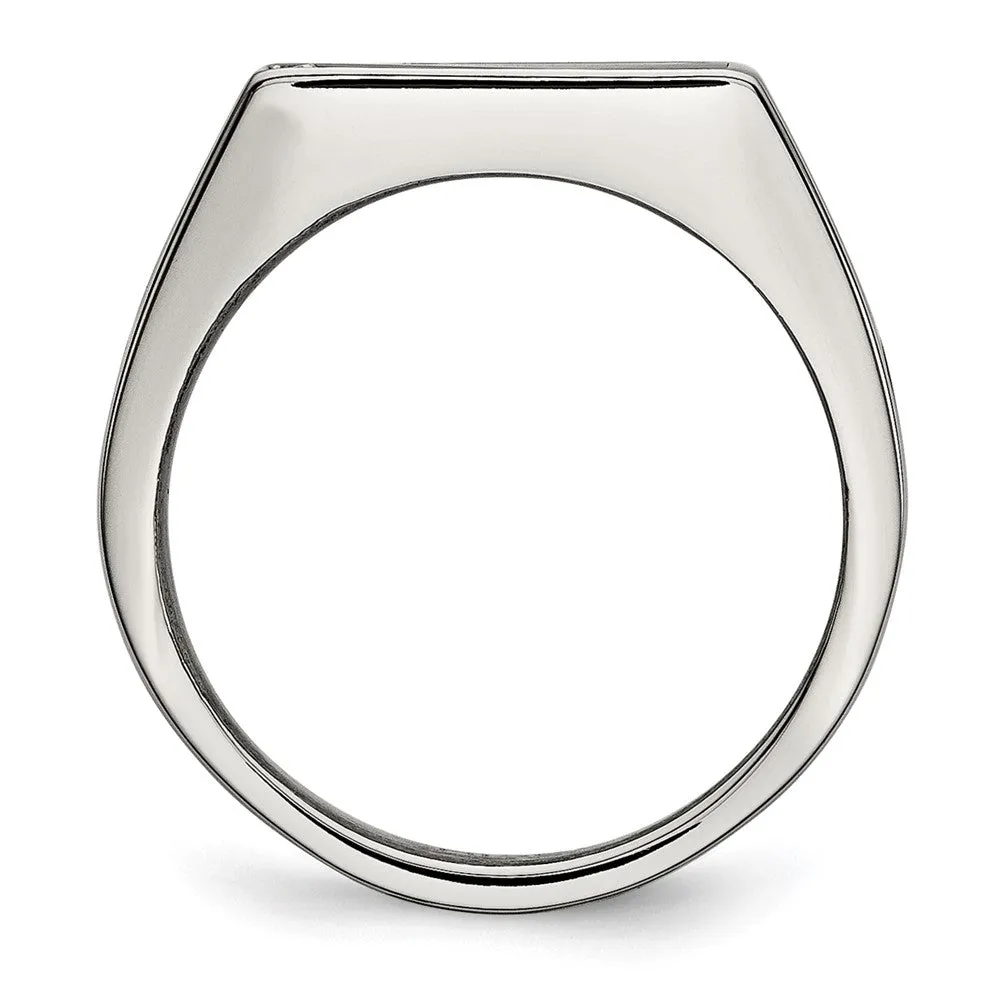 Men's 9mm Stainless Steel Black Enamel & CZ Tapered Signet Ring