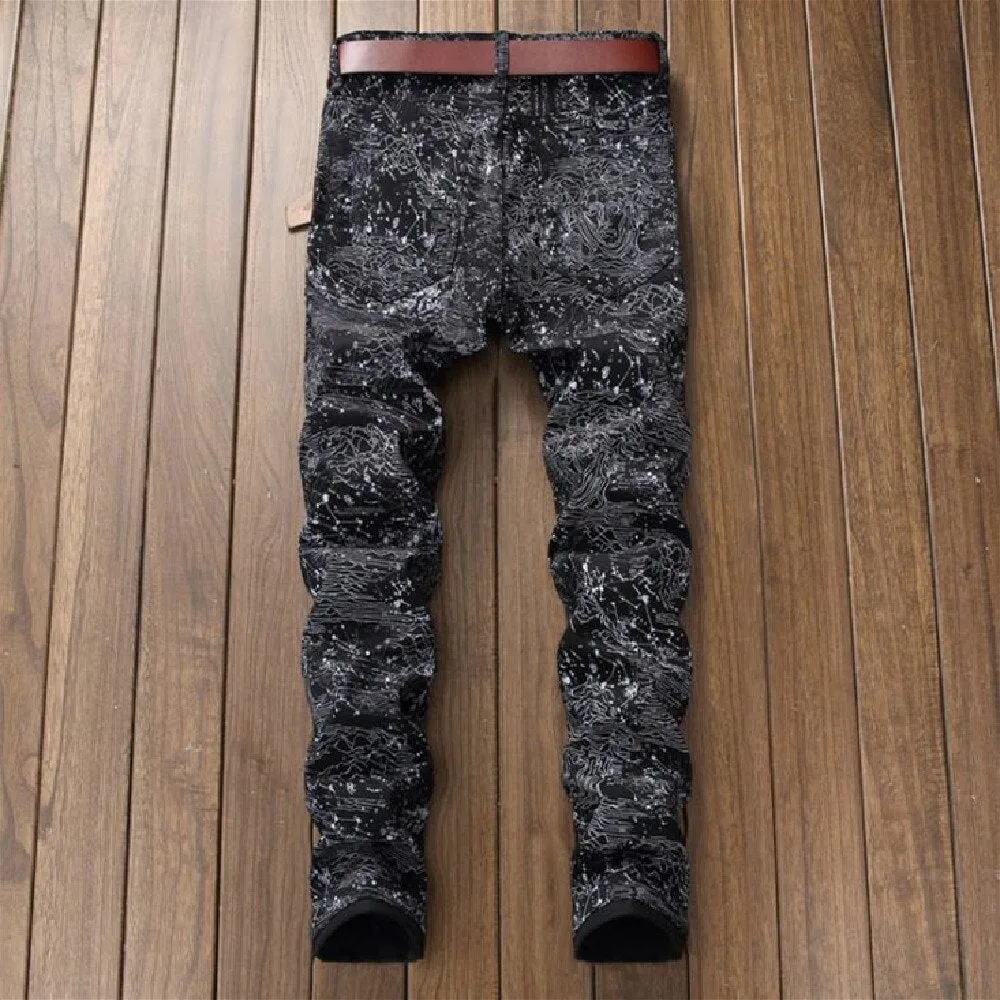 Men's American Style Patchwork Slim Distressed Mid Waist Trousers