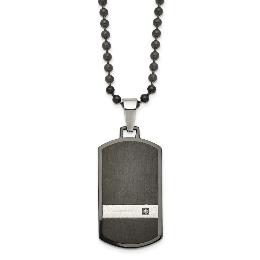 Men's Black Plated Stainless Steel & CZ Dog Tag Necklace, 24 Inch