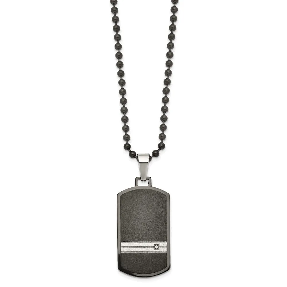 Men's Black Plated Stainless Steel & CZ Dog Tag Necklace, 24 Inch