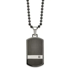 Men's Black Plated Stainless Steel & CZ Dog Tag Necklace, 24 Inch