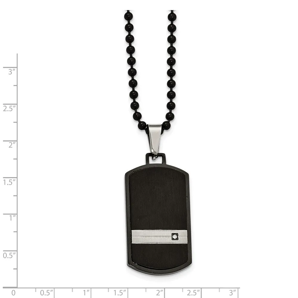 Men's Black Plated Stainless Steel & CZ Dog Tag Necklace, 24 Inch