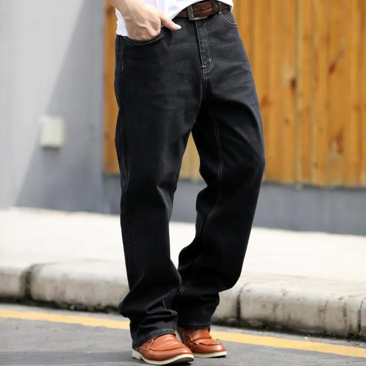 Men's Casual Cowboy Style Loose Straight Leg Long Denim Trousers