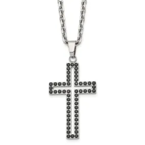 Men's Stainless Steel & Black CZ Voided Cross Necklace, 20 Inch