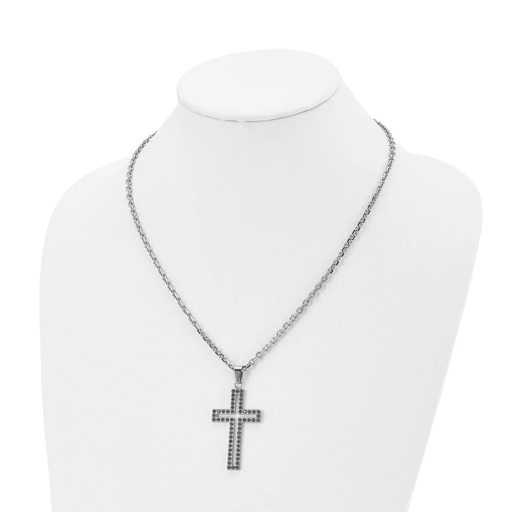 Men's Stainless Steel & Black CZ Voided Cross Necklace, 20 Inch