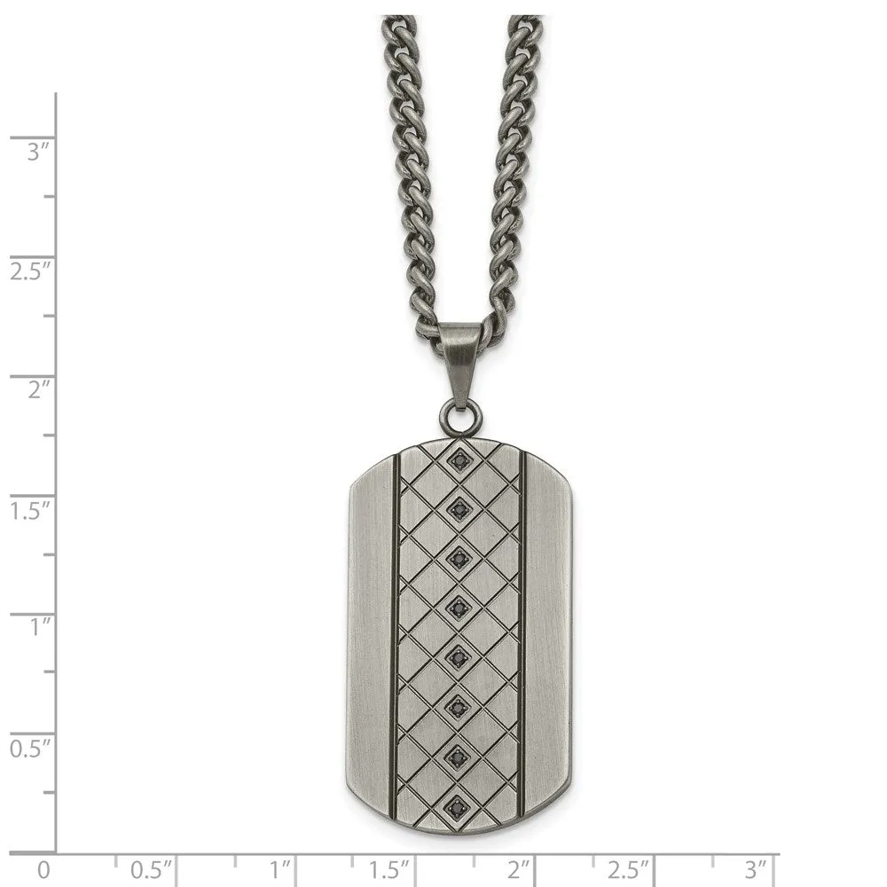 Men's Stainless Steel Black CZ Brushed Dog Tag Necklace, 22 Inch