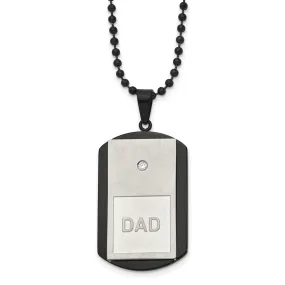 Men's Stainless Steel, Black Plated & CZ DAD Dog Tag Necklace, 22 Inch