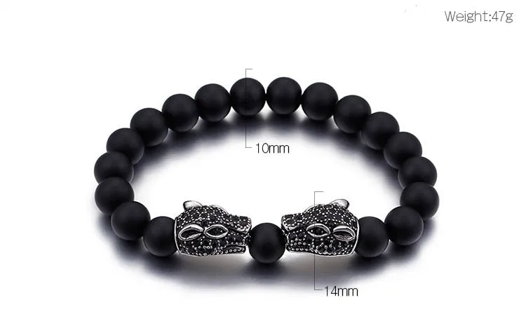 Men's Vintage Punk Rock Solid Stainless Steel Black Bead Bracelet