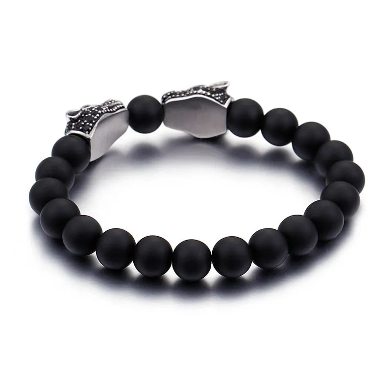 Men's Vintage Punk Rock Solid Stainless Steel Black Bead Bracelet