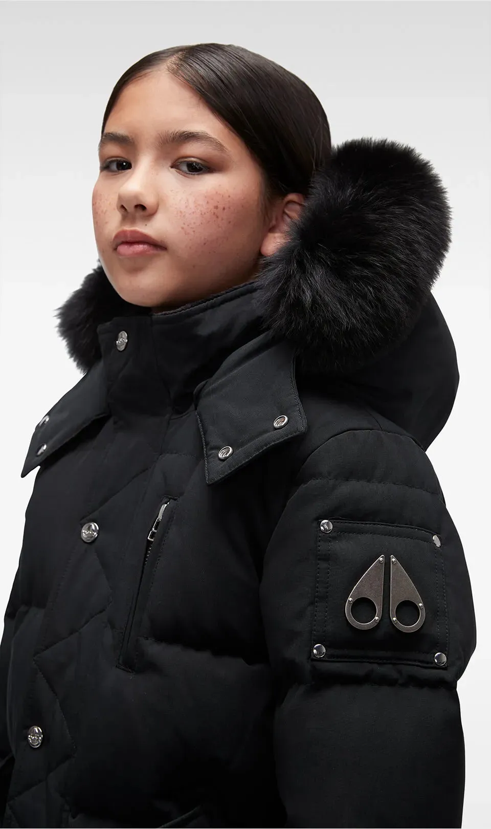 Moose Knuckles Kids Unisex Original 3Q Winter Jacket in Black / Black Fox Fur