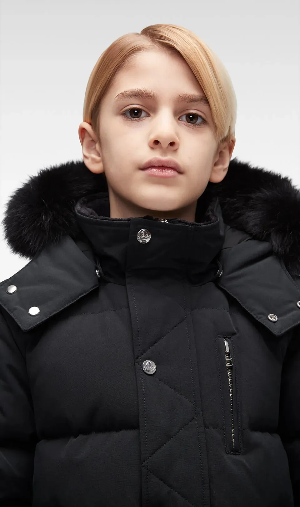 Moose Knuckles Kids Unisex Original 3Q Winter Jacket in Black / Black Fox Fur