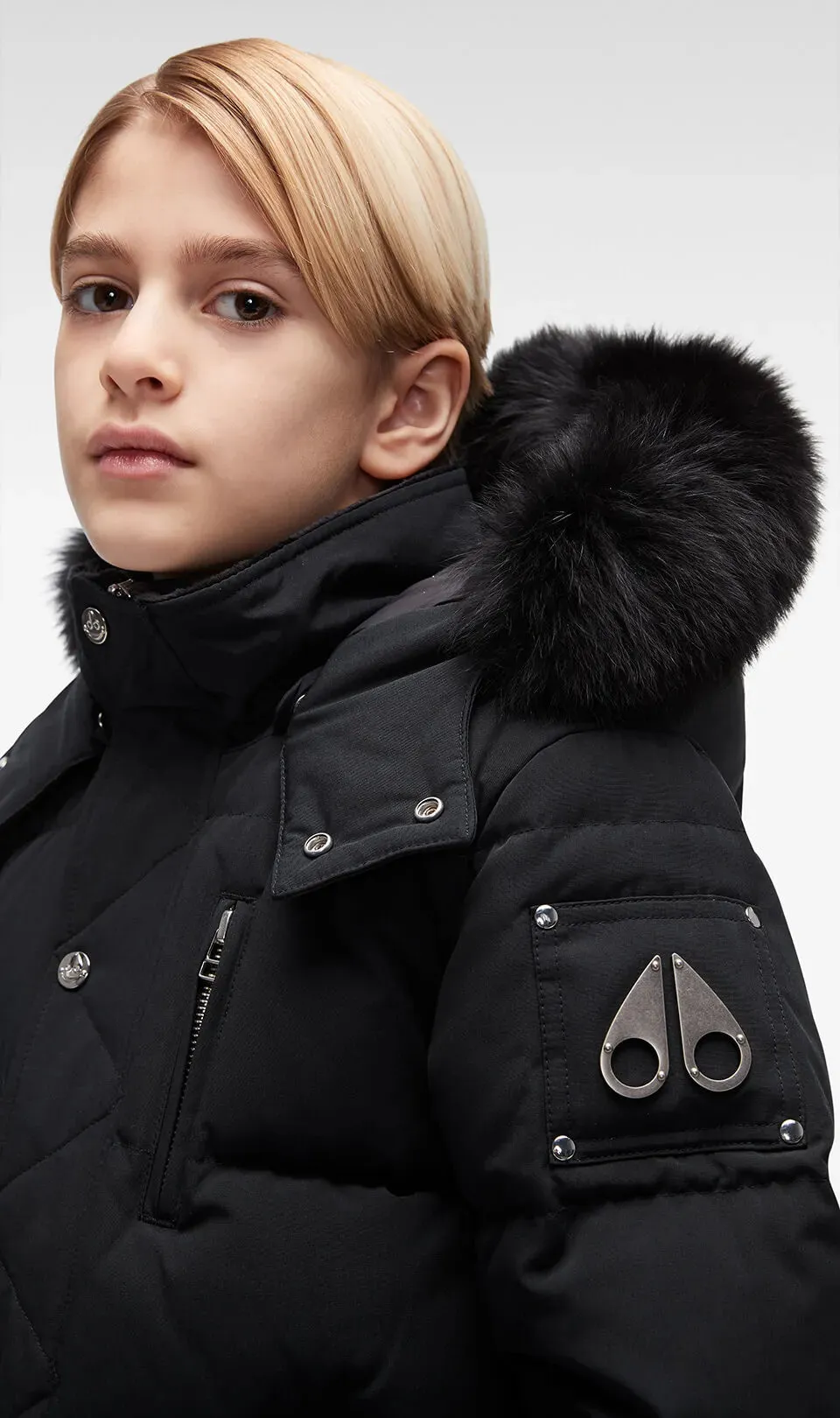 Moose Knuckles Kids Unisex Original 3Q Winter Jacket in Black / Black Fox Fur