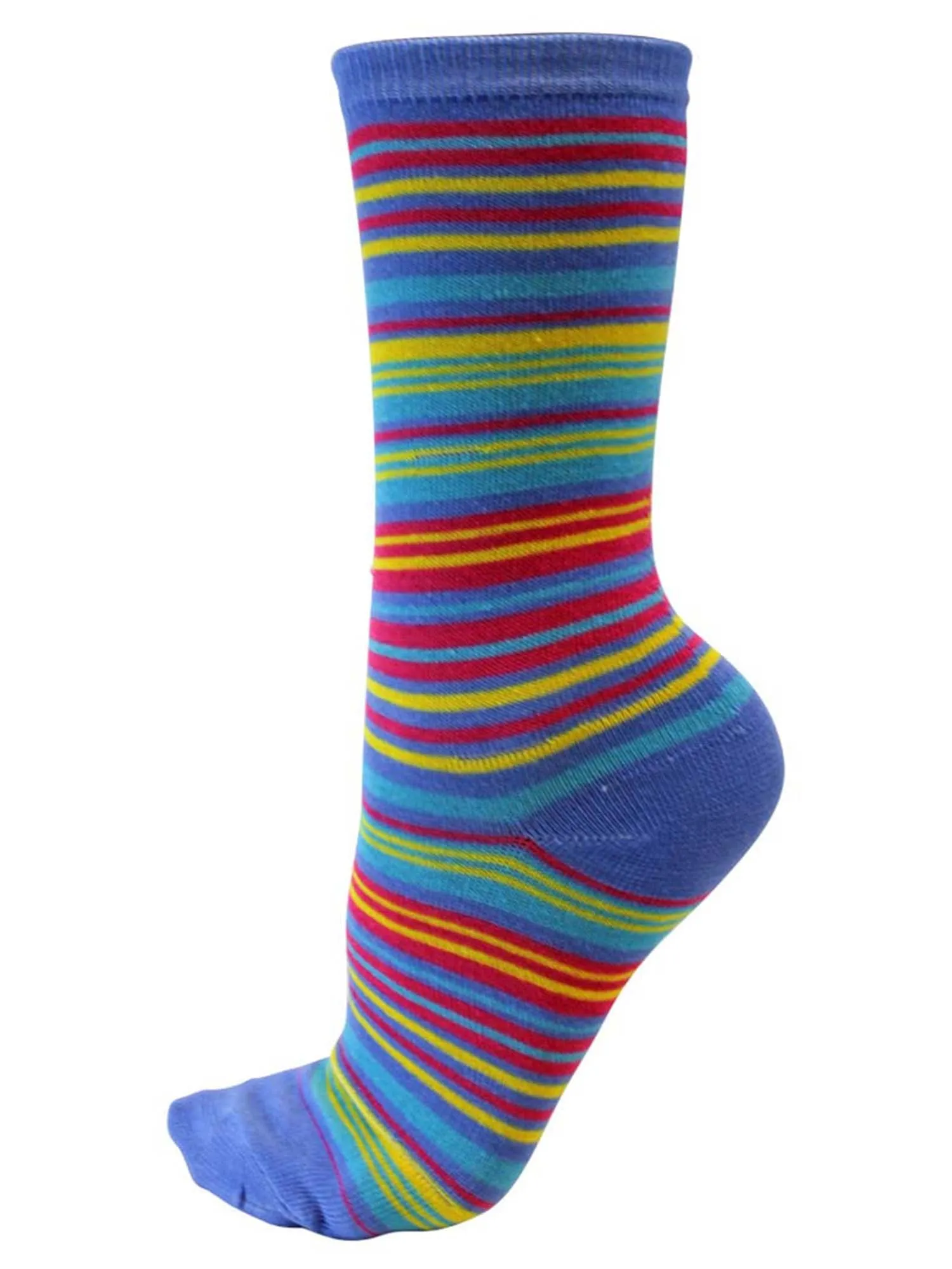 Multicolor Bright Striped Womens 6 Pack Assorted Crew Socks