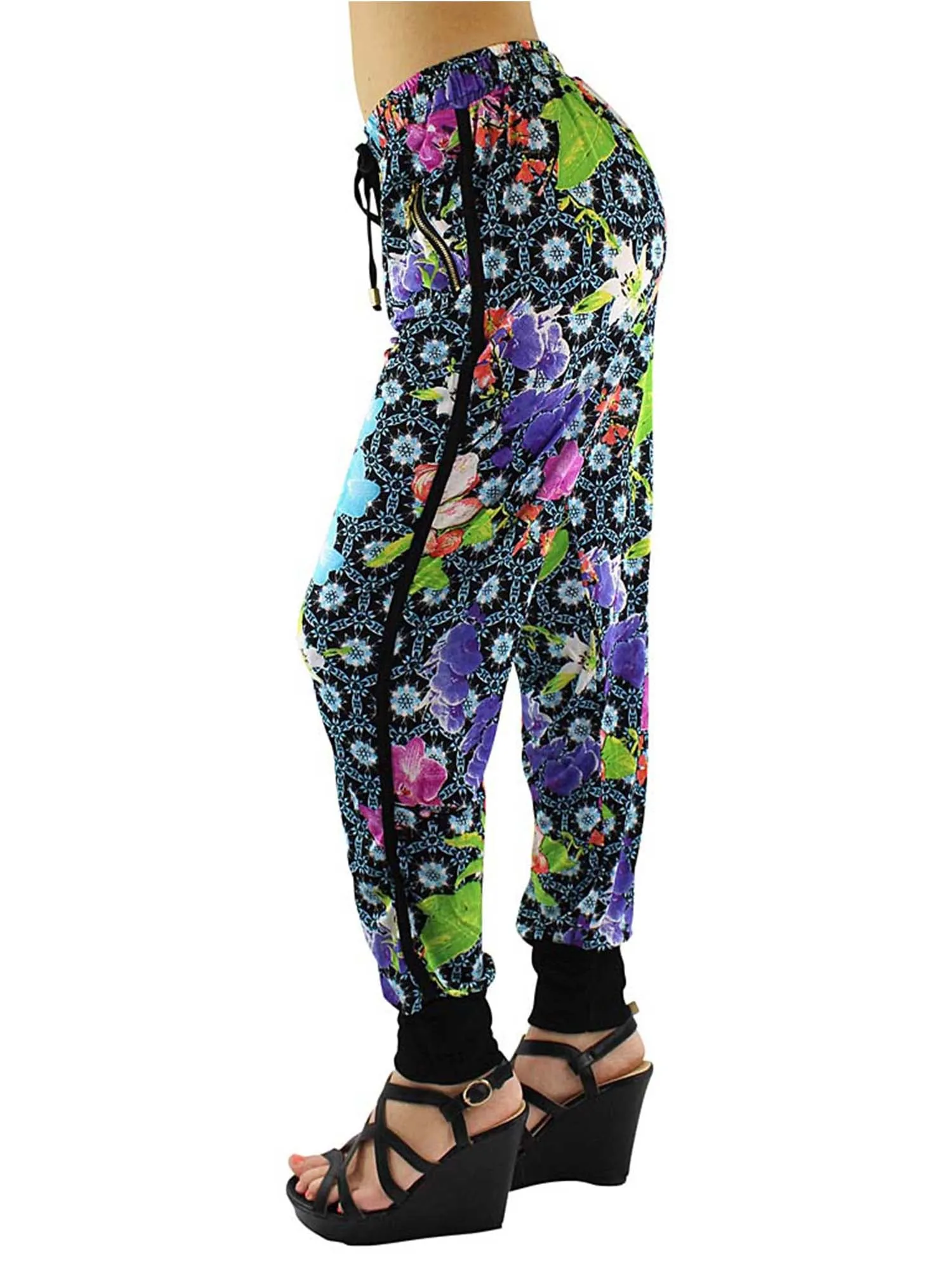 Multicolor Floral Deco Print Jogger Pants