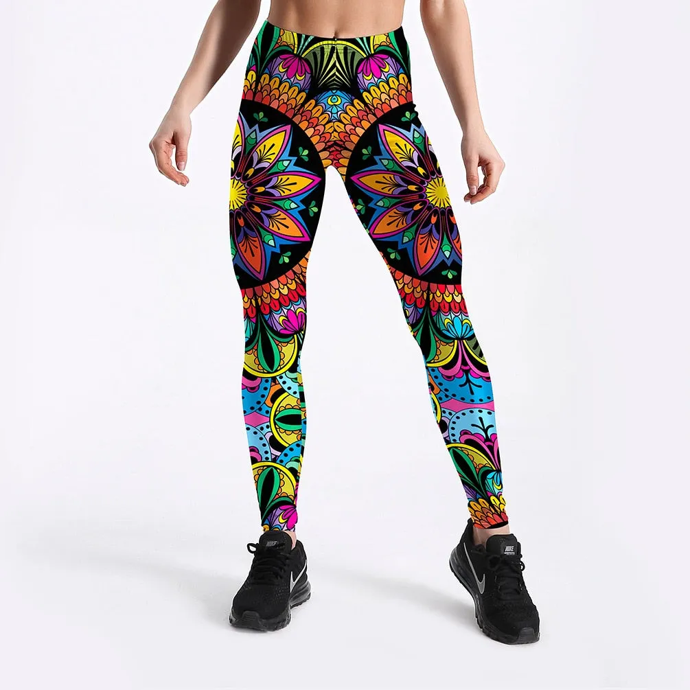 Multicolor Mandala Woman Leggings For Fitness Sporting Pants High Elastic Leggins Workout Mid Waist Legin