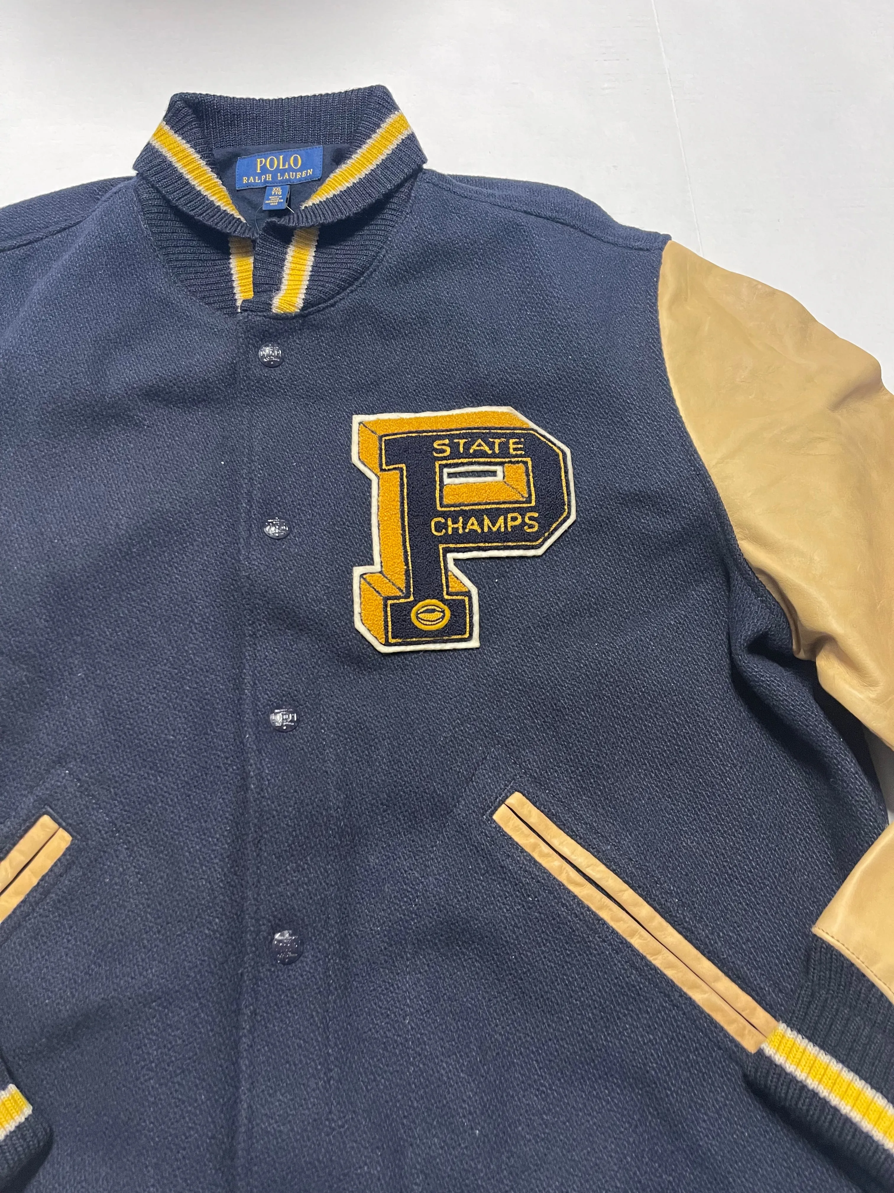 Nwt Polo Ralph Lauren Navy P State Champs Patch Varsity Jacket