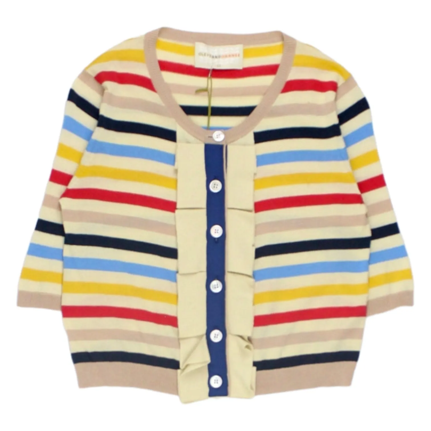 Olive & Orange Blue Striped Grosgrain Cardigan