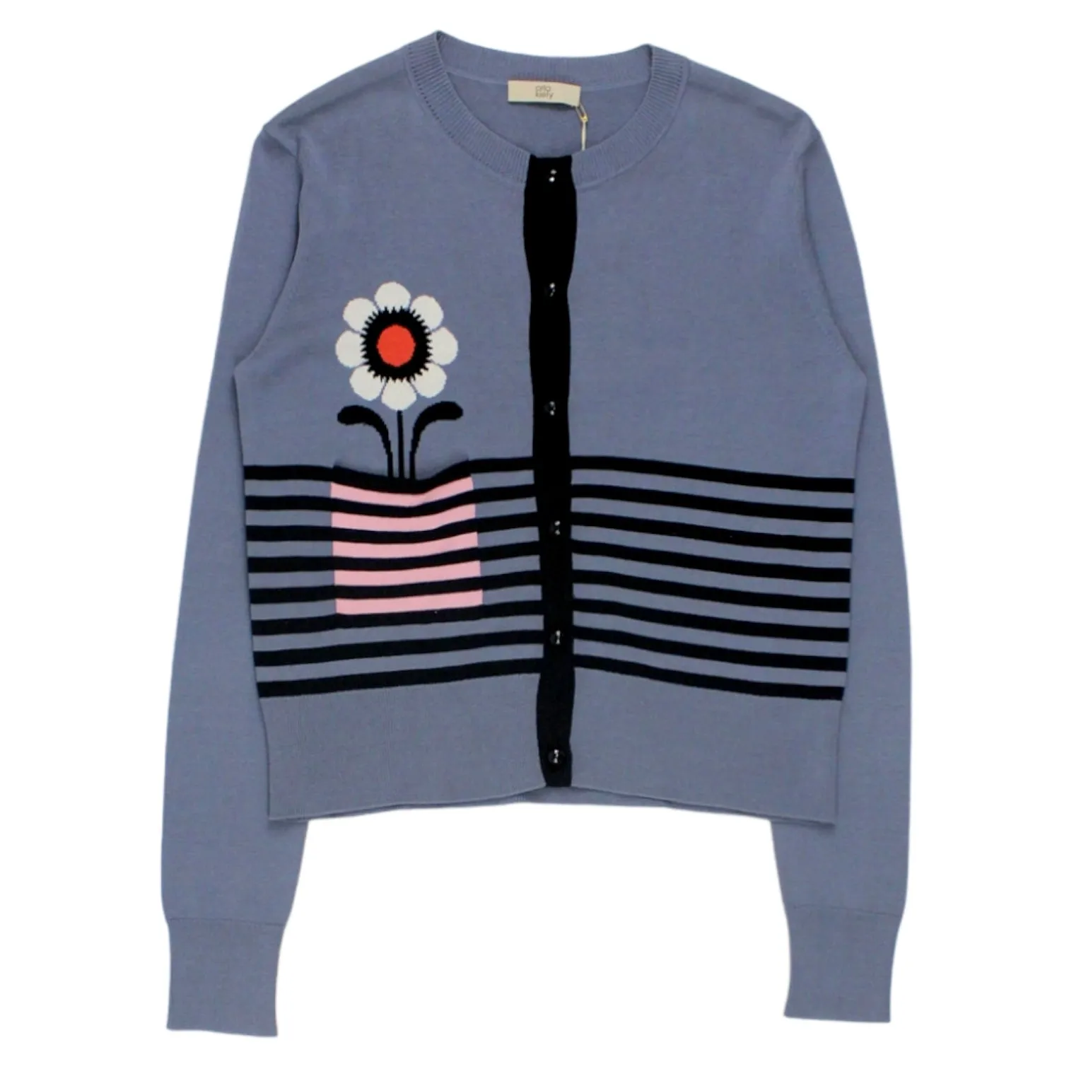 Orla Kiely Blue Intarsia Flower Pocket Cardigan