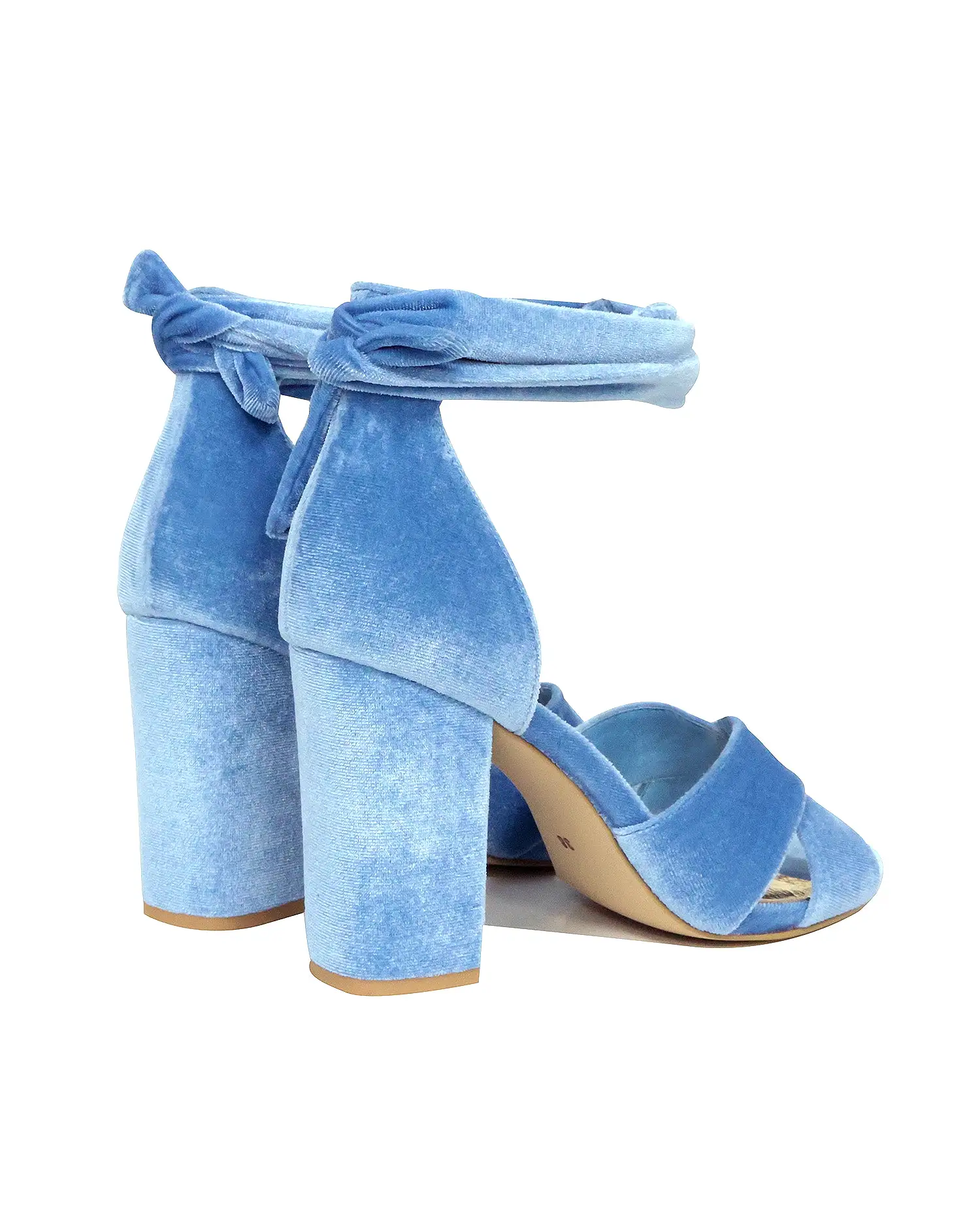 PASSION - BLUE BLOCK HEEL WEDDING SHOES WITH VELVET TIES