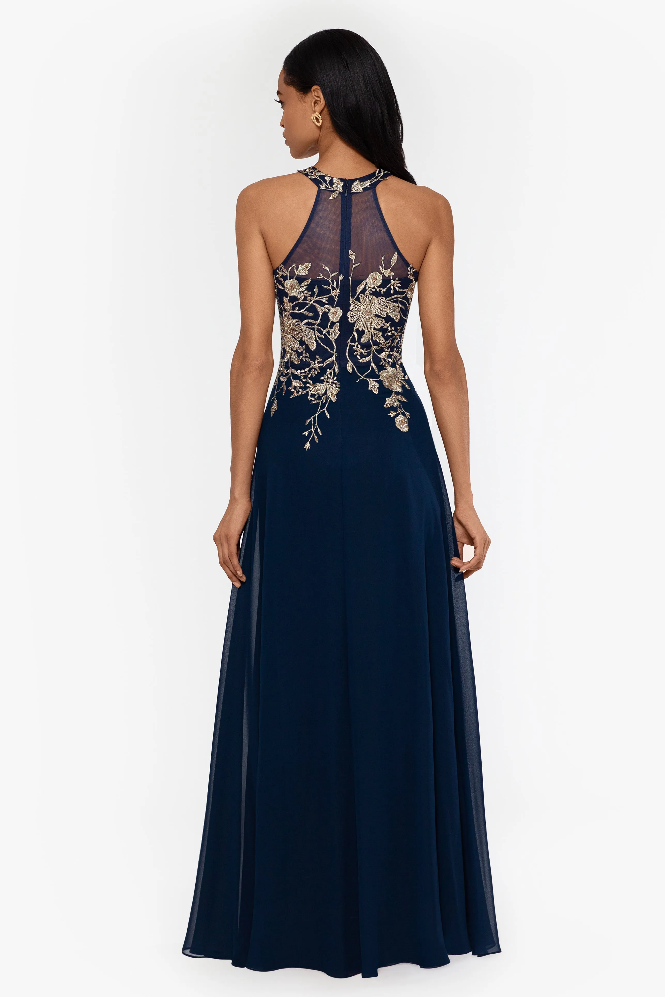 Petite Celeste Long Embroidered Chiffon Gown