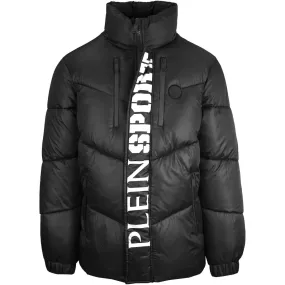 Plein Sport Bold Vertical Logo Shiny Padded Black Jacket