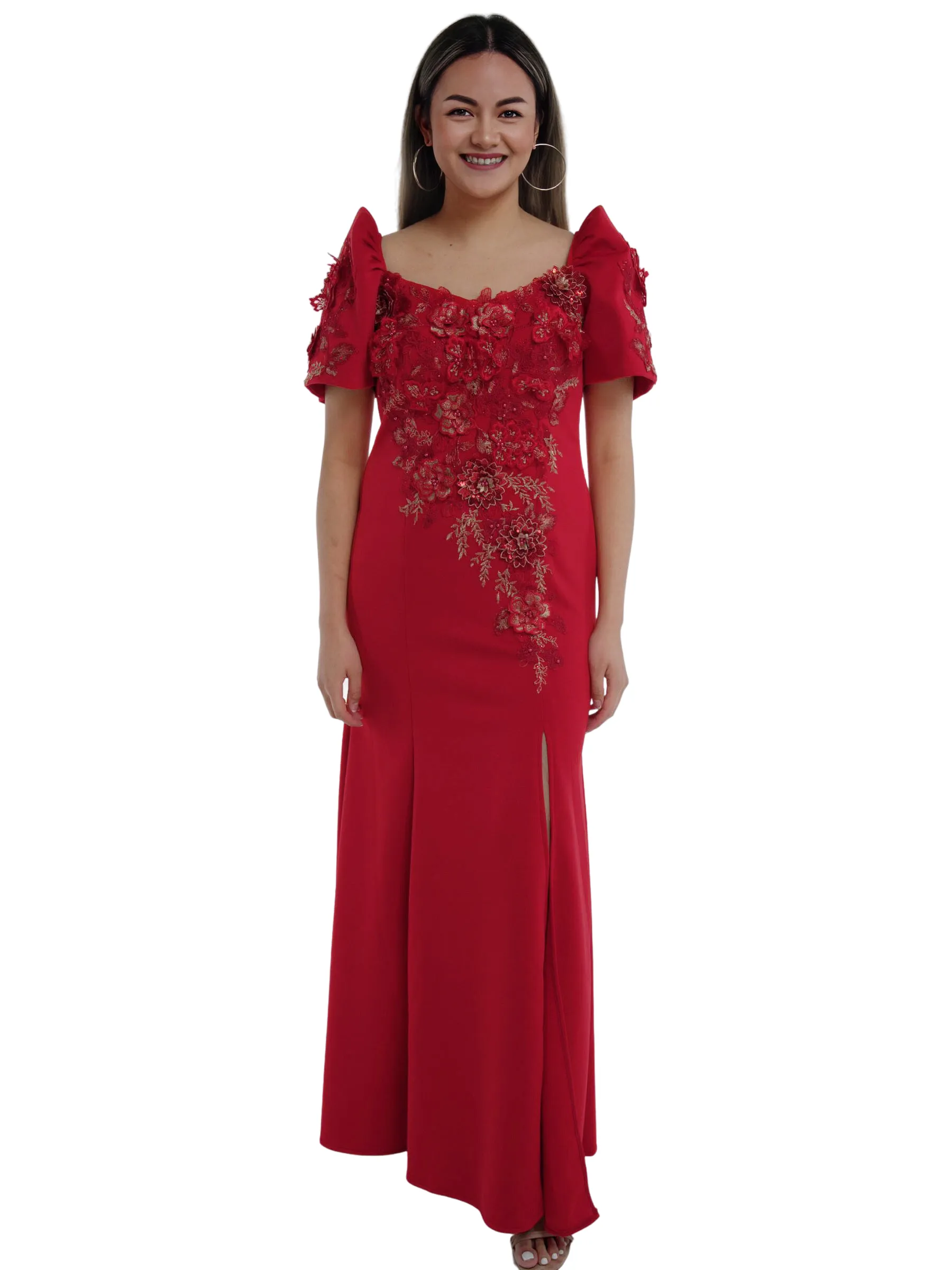 Premium Mestiza Filipiniana Long Gown Serpentina - Rosa - MR26