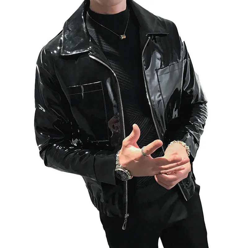 PU leather lapel jacket