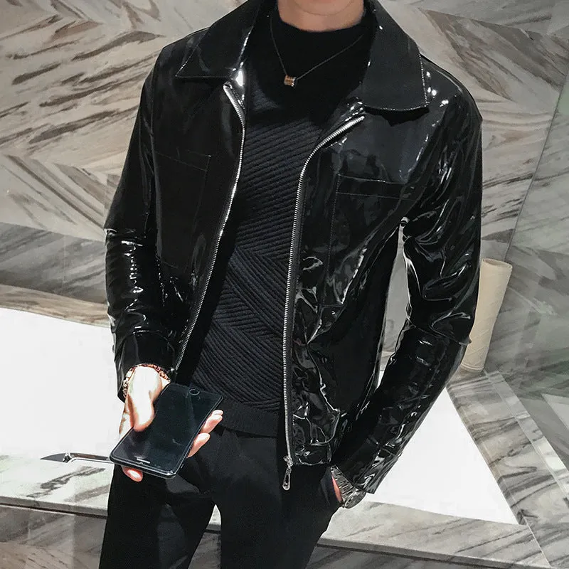 PU leather lapel jacket